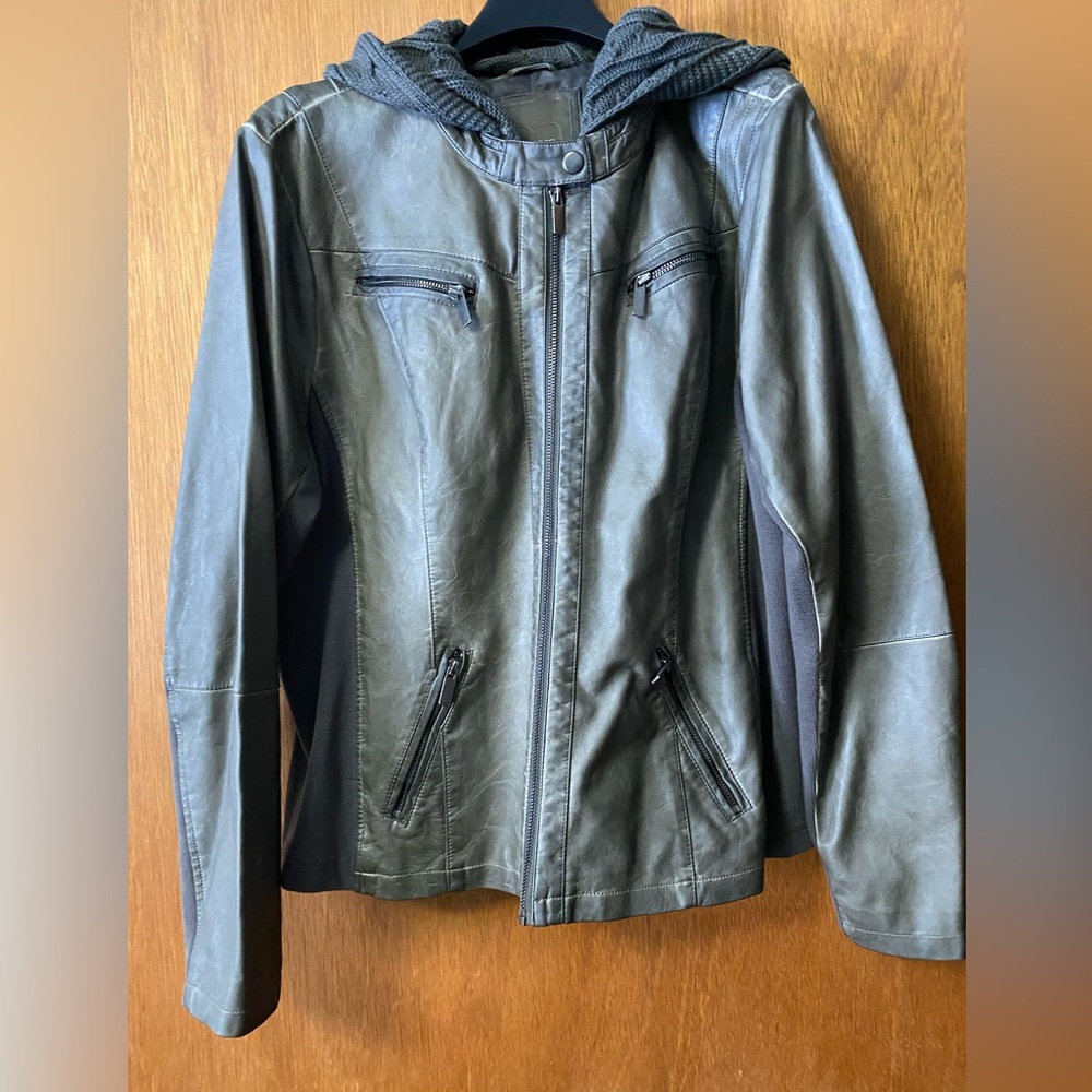 Women’s Maurice’s Faux Leather Zip Up Jacket with Removable Sweater Hood